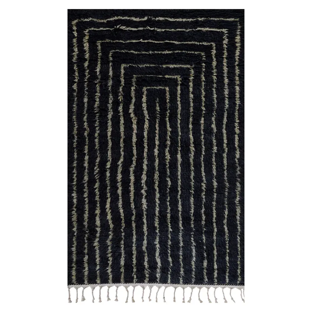 Nicholas Linear Patterned Shag Rug - Navy, Wool