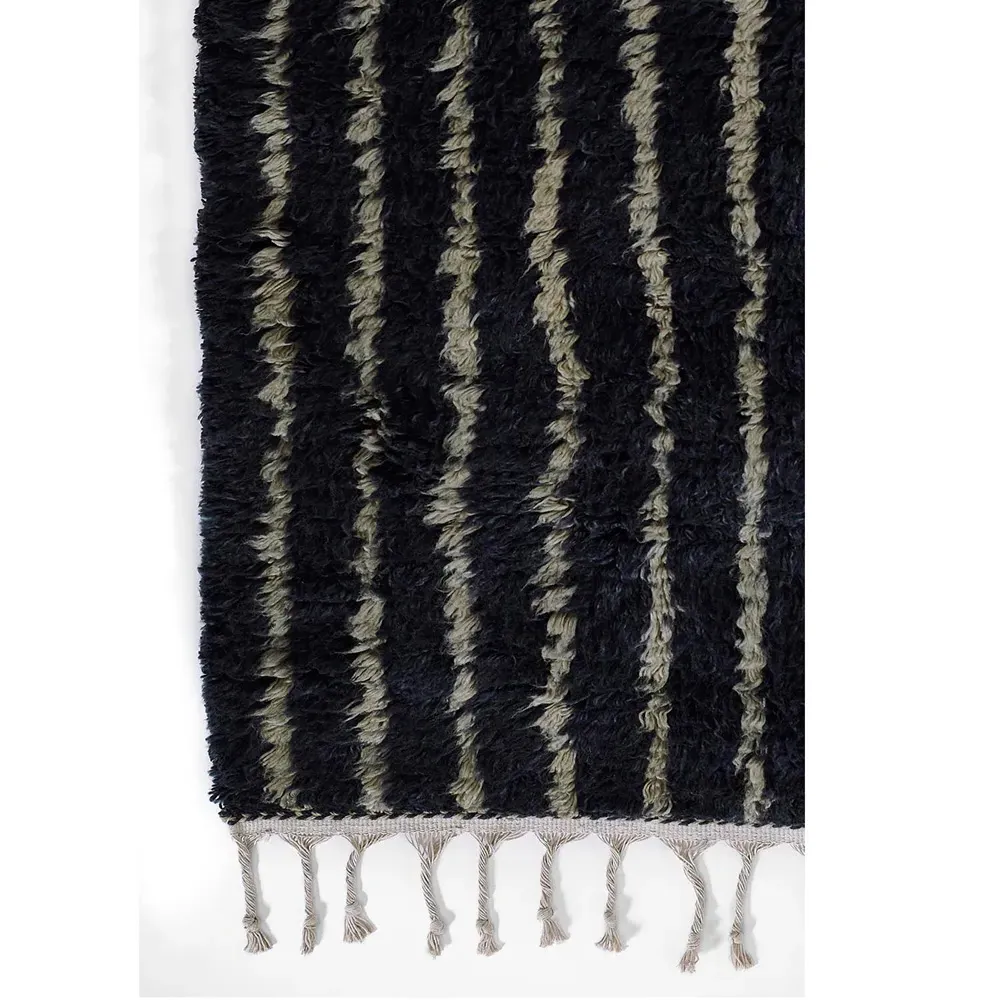 Nicholas Linear Patterned Shag Rug - Navy, Wool