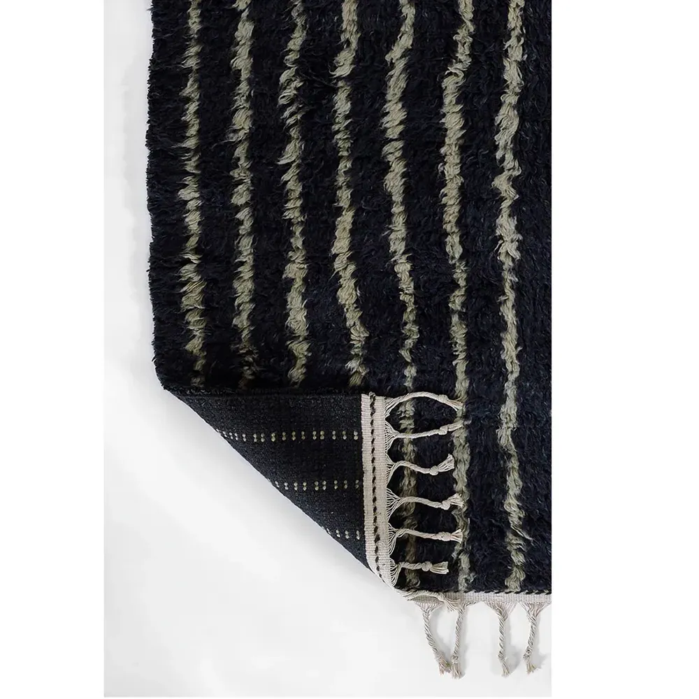 Nicholas Linear Patterned Shag Rug - Navy, Wool