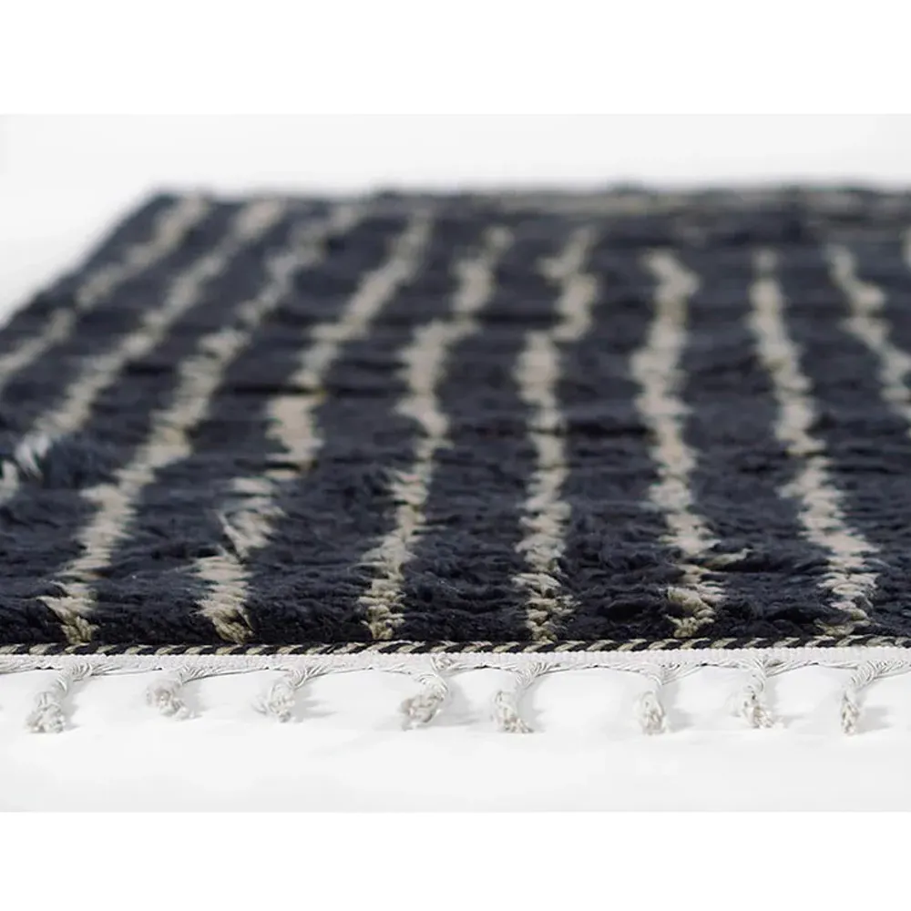 Nicholas Linear Patterned Shag Rug - Navy, Wool