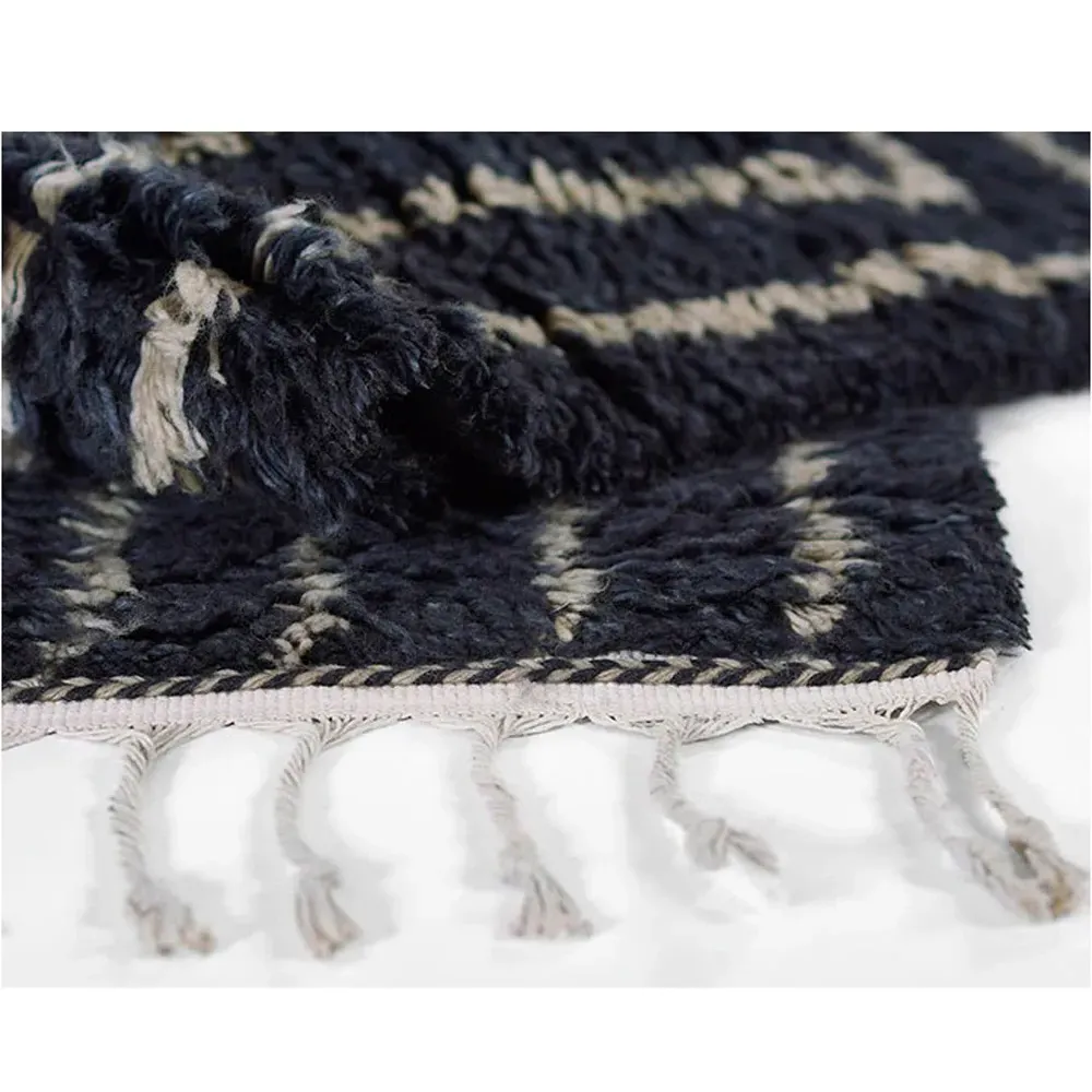 Nicholas Linear Patterned Shag Rug - Navy, Wool