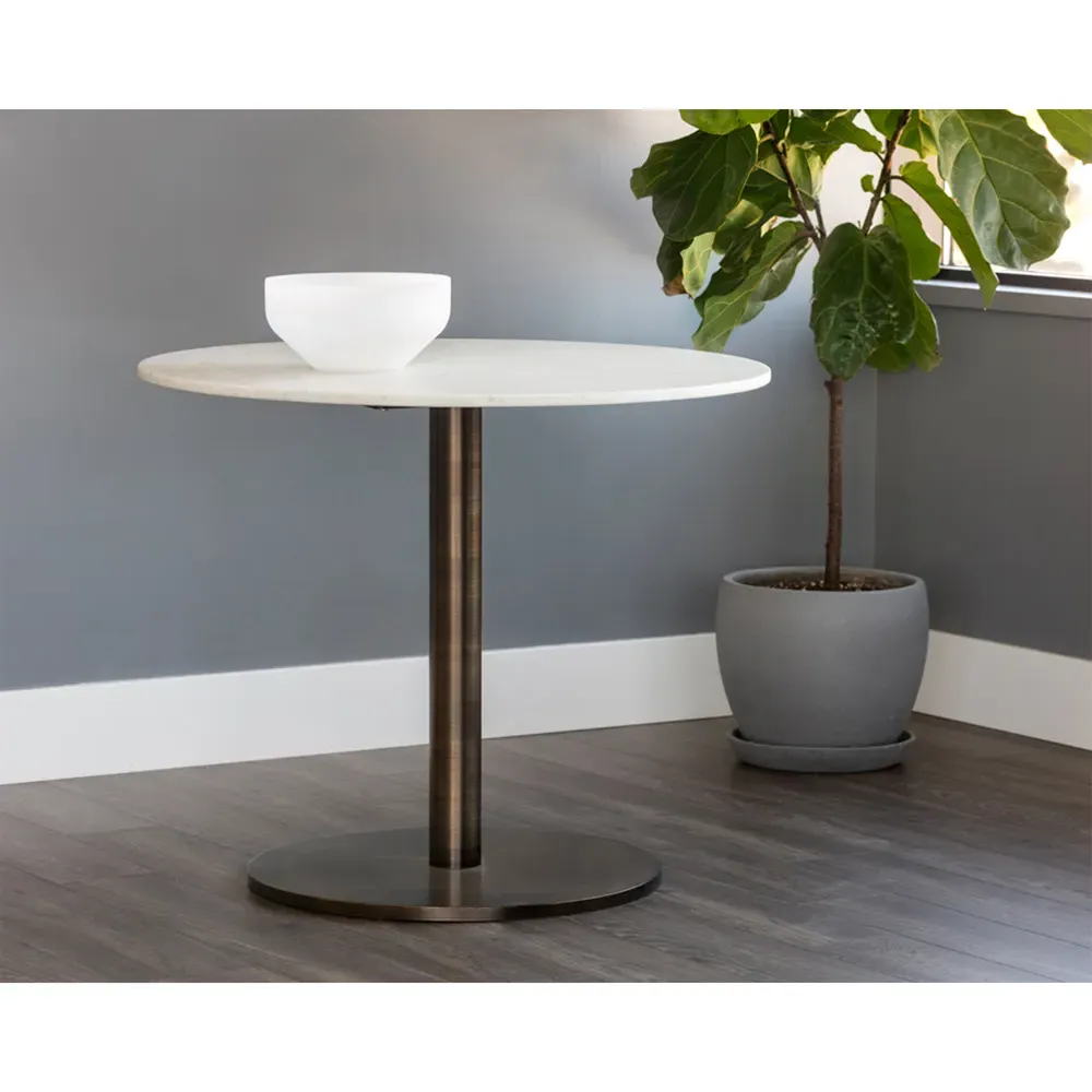 Nicholson Round Bistro Table - White, Marble