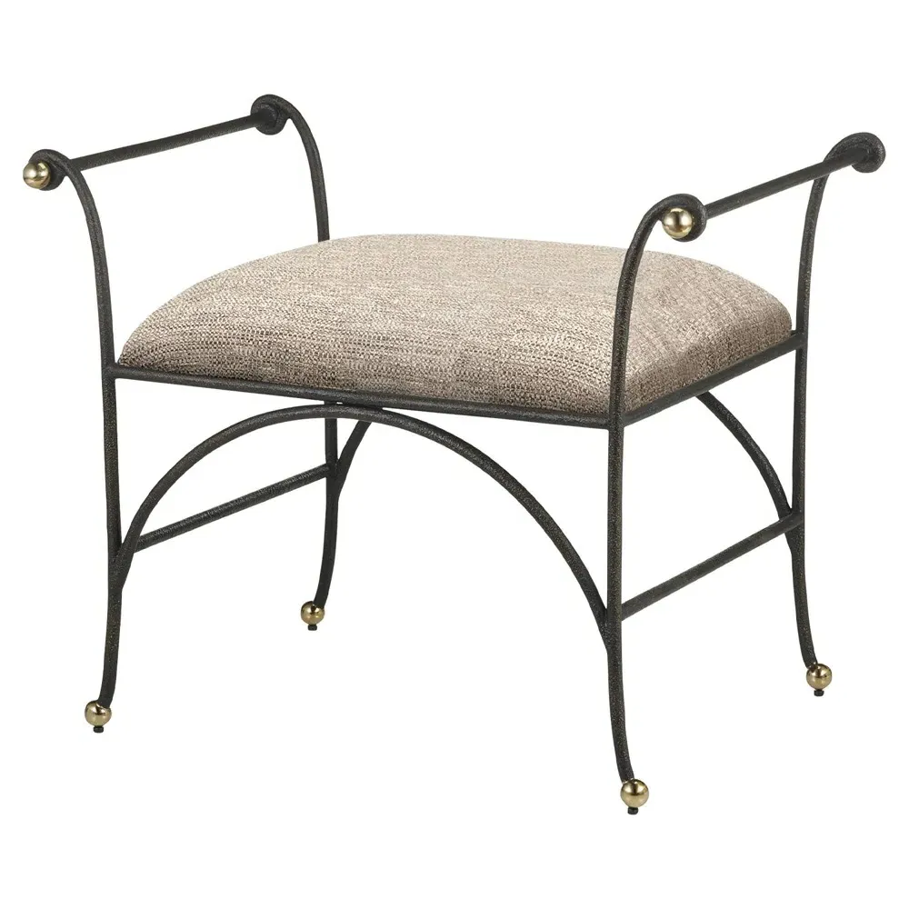 Nicole Rectangular Ottoman - Beige, Steel