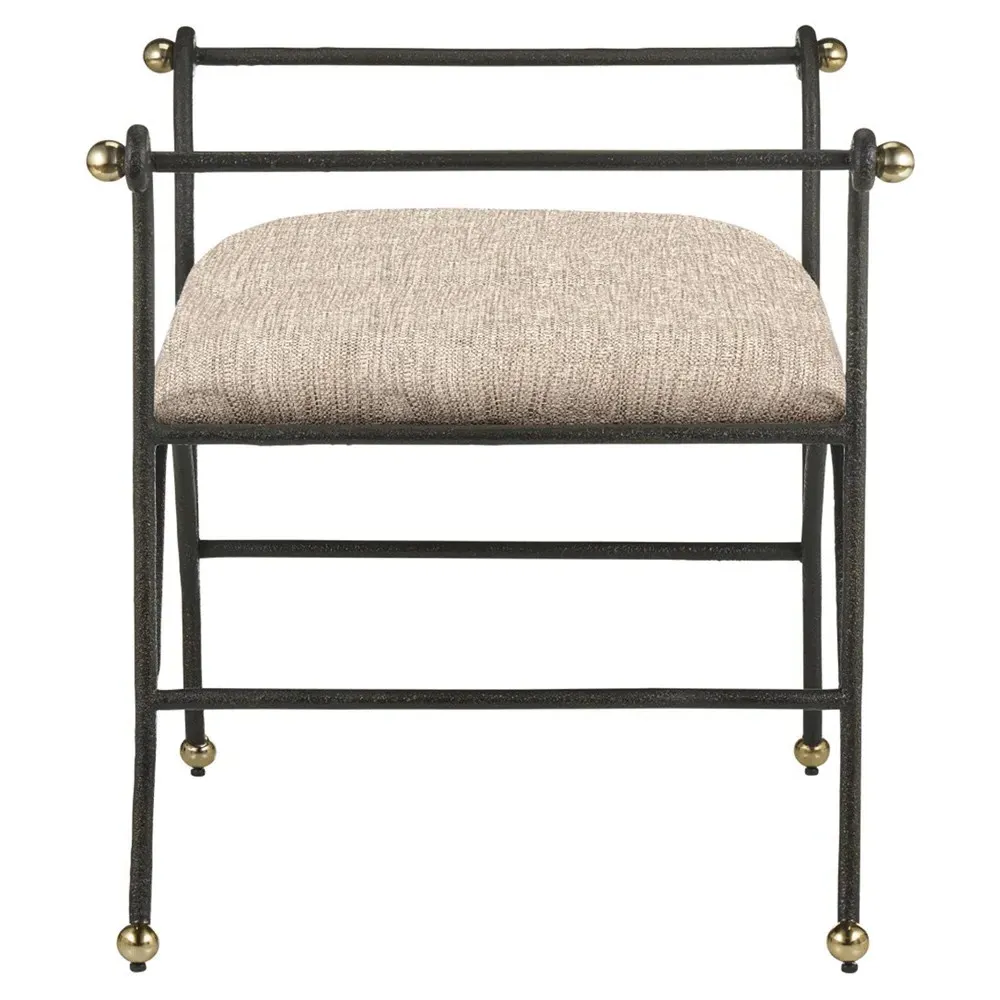 Nicole Rectangular Ottoman - Beige, Steel