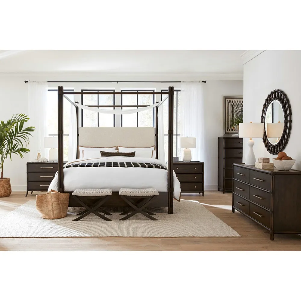 Nigel Cal King Canopy Bed - Dark Brown, Oak