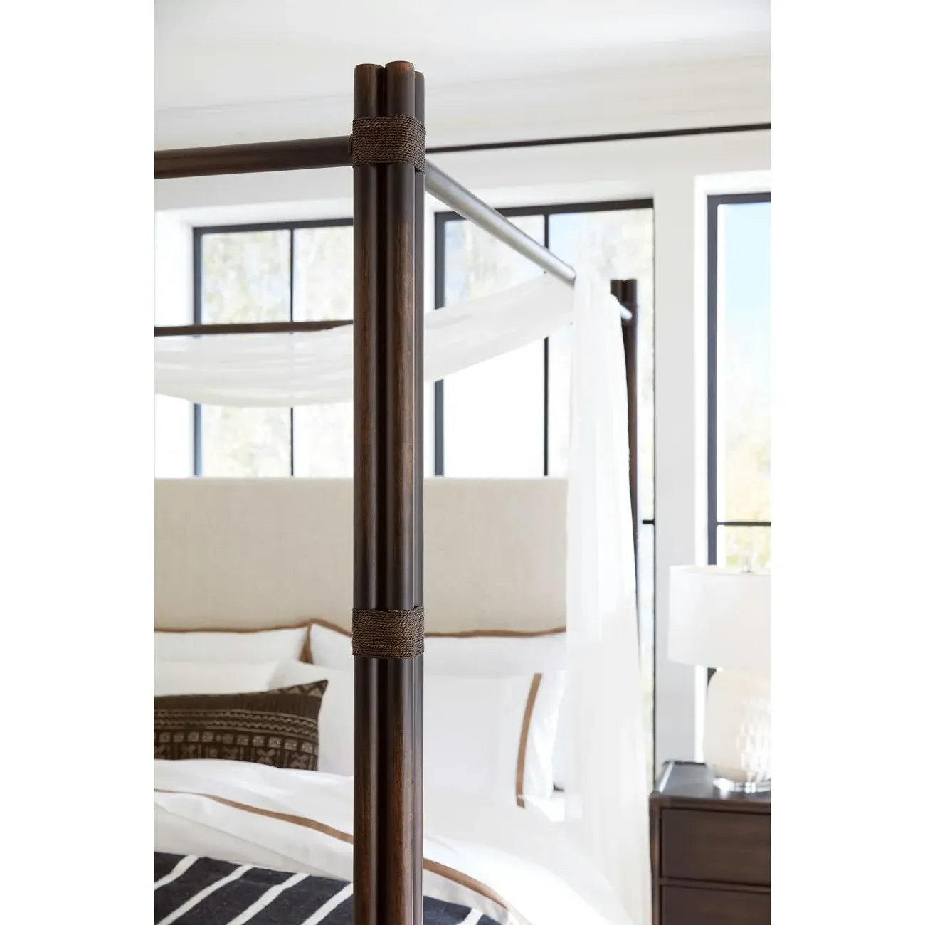 Nigel King Canopy Bed - Dark Brown, Oak