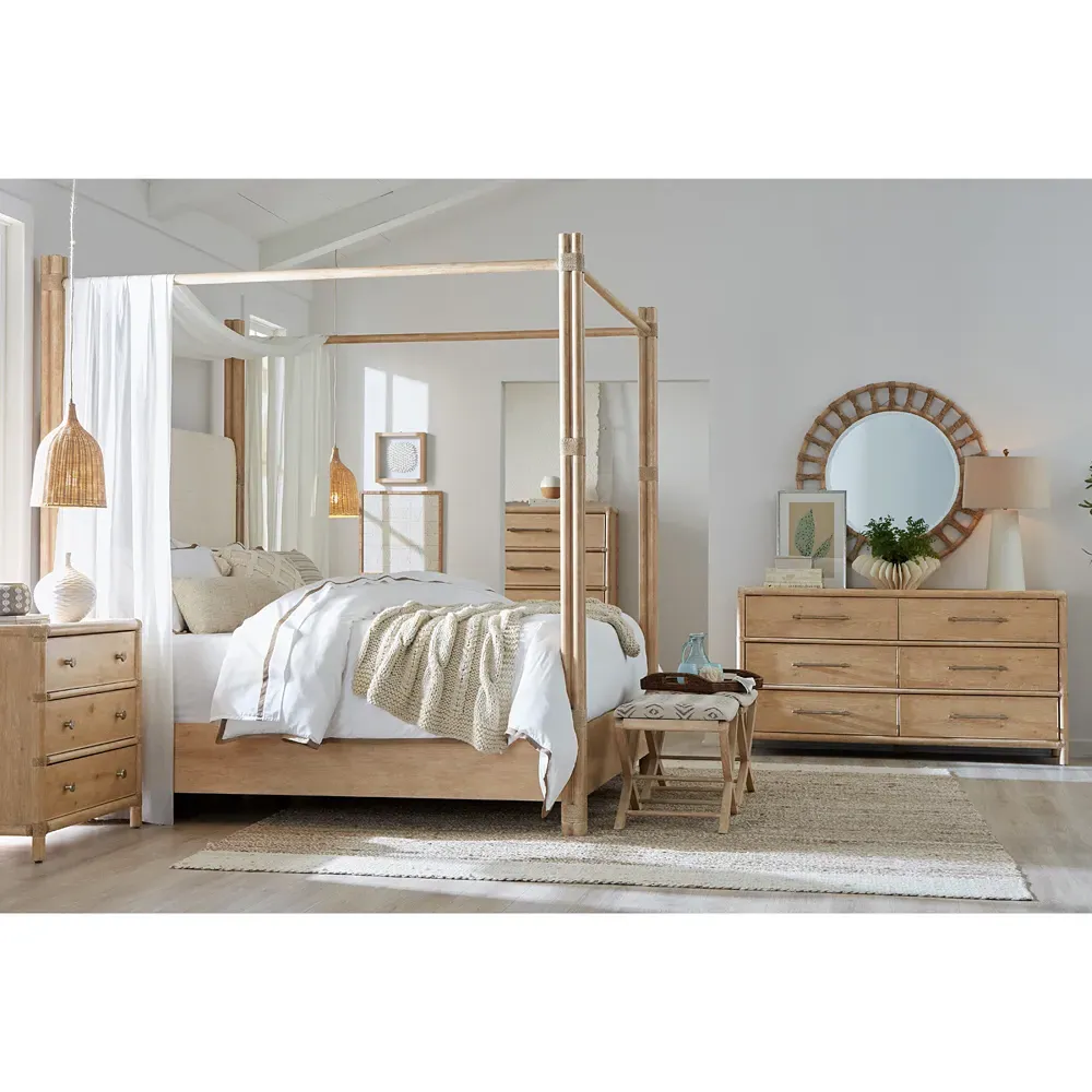 Nigel King Canopy Bed - Light Brown, Oak