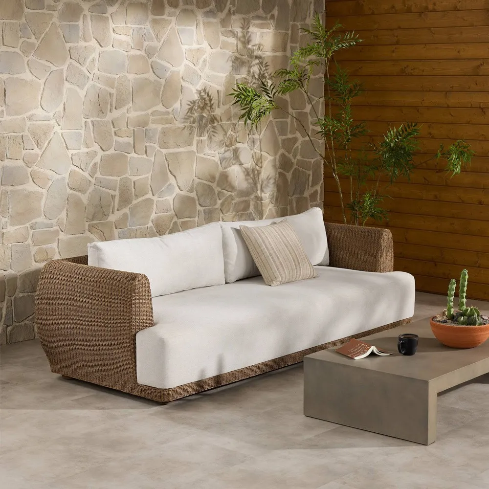 Nikka 104" Woven Outdoor Sofa - Brown