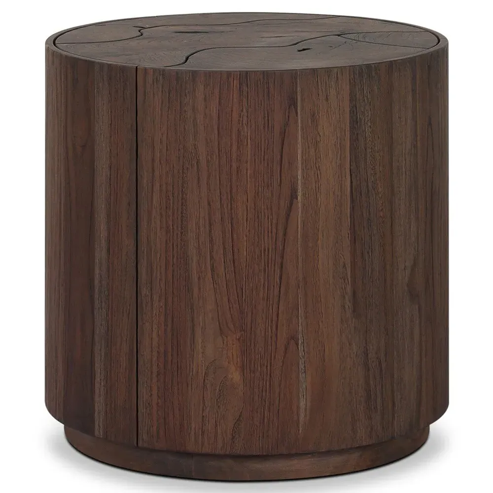 Nikolai Outdoor Drum End Table - Dark Brown, Teak
