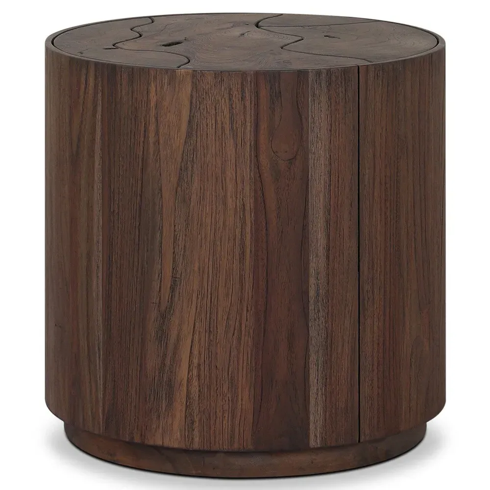 Nikolai Outdoor Drum End Table - Dark Brown, Teak