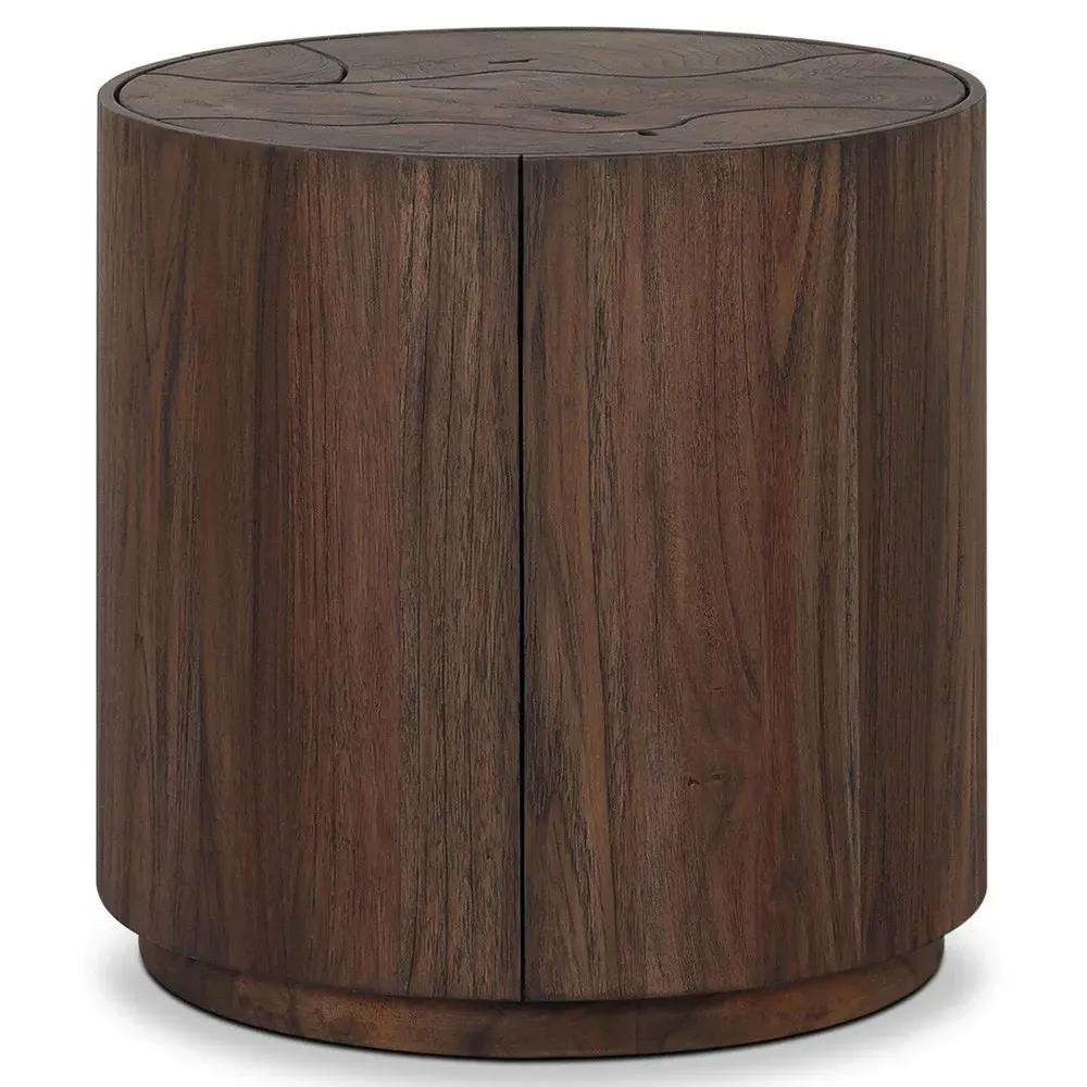 Nikolai Outdoor Drum End Table - Dark Brown, Teak