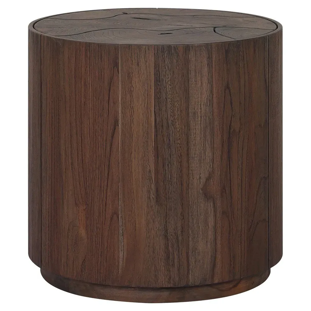 Nikolai Outdoor Drum End Table - Dark Brown, Teak image