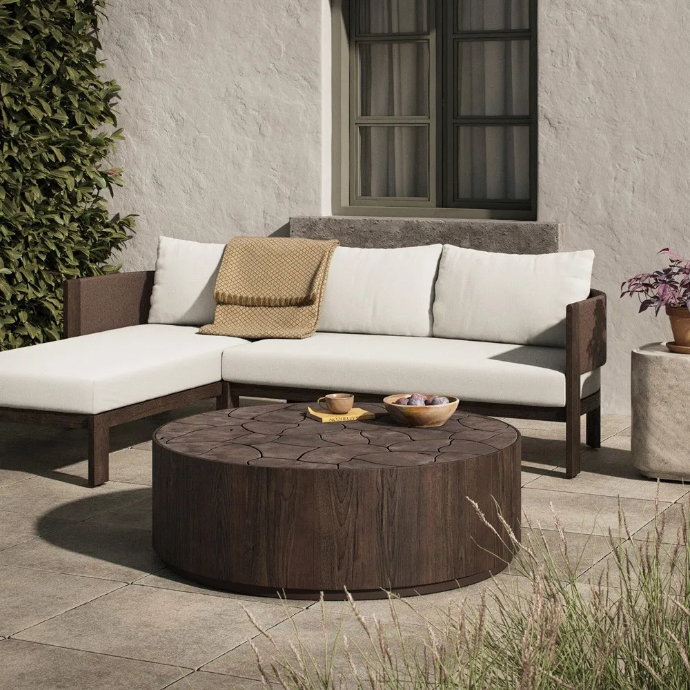 Nikolai Round Outdoor Coffee Table - Dark Brown, Teak