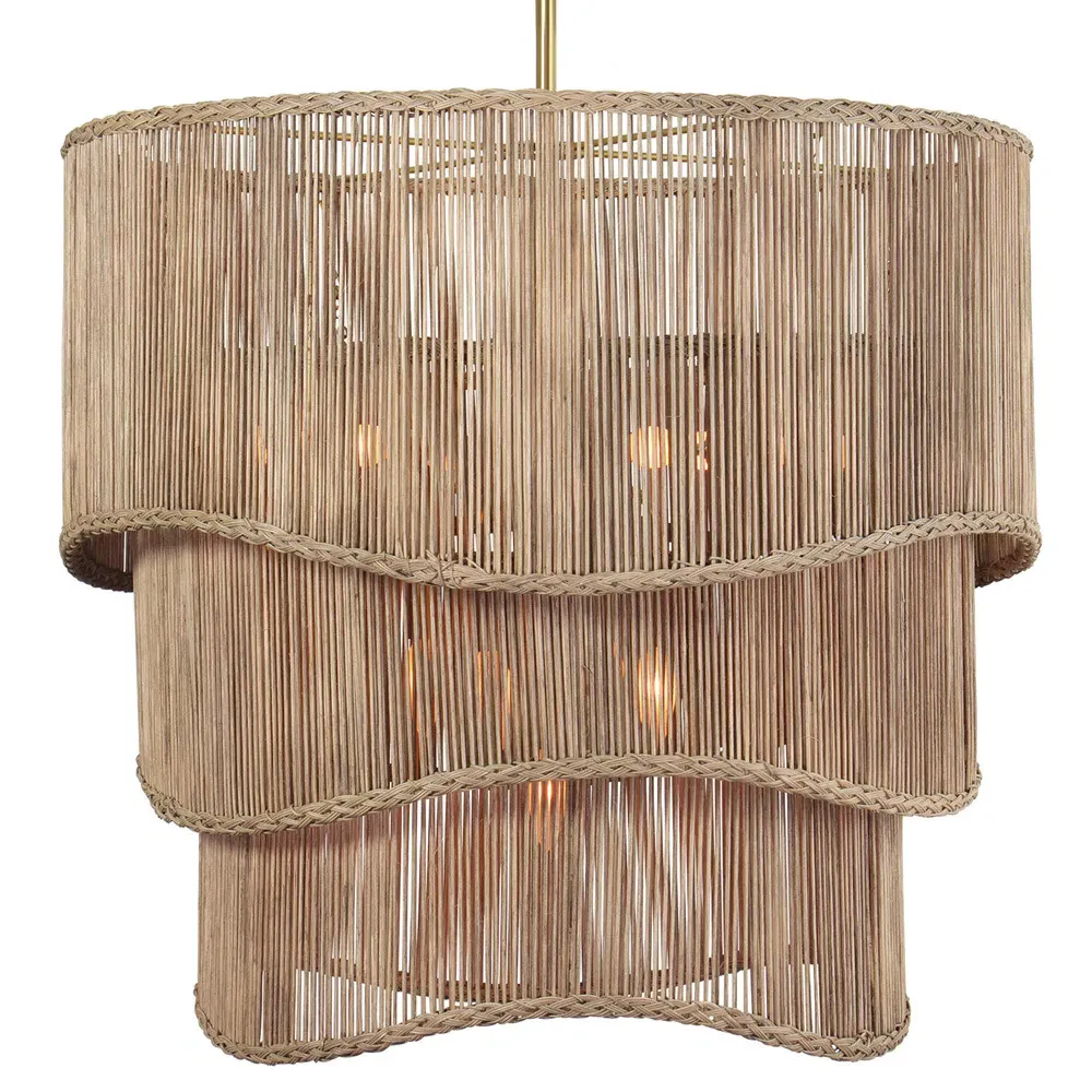 Nimes Woven Rattan Chandelier - Natural, Brass