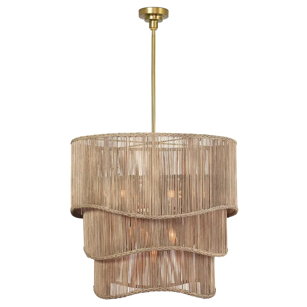 Nimes Woven Rattan Chandelier - Natural, Brass
