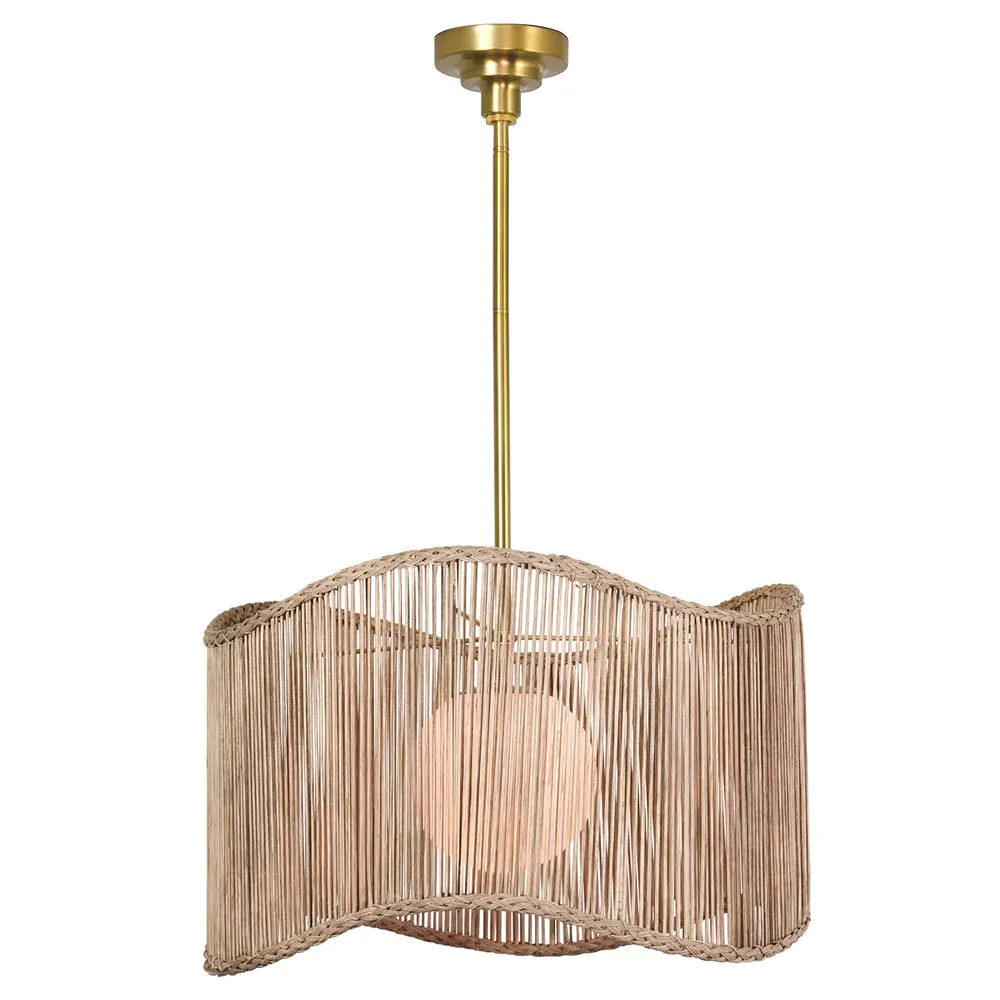 Nimes Woven Rattan Drum Pendant - Natural, Brass image