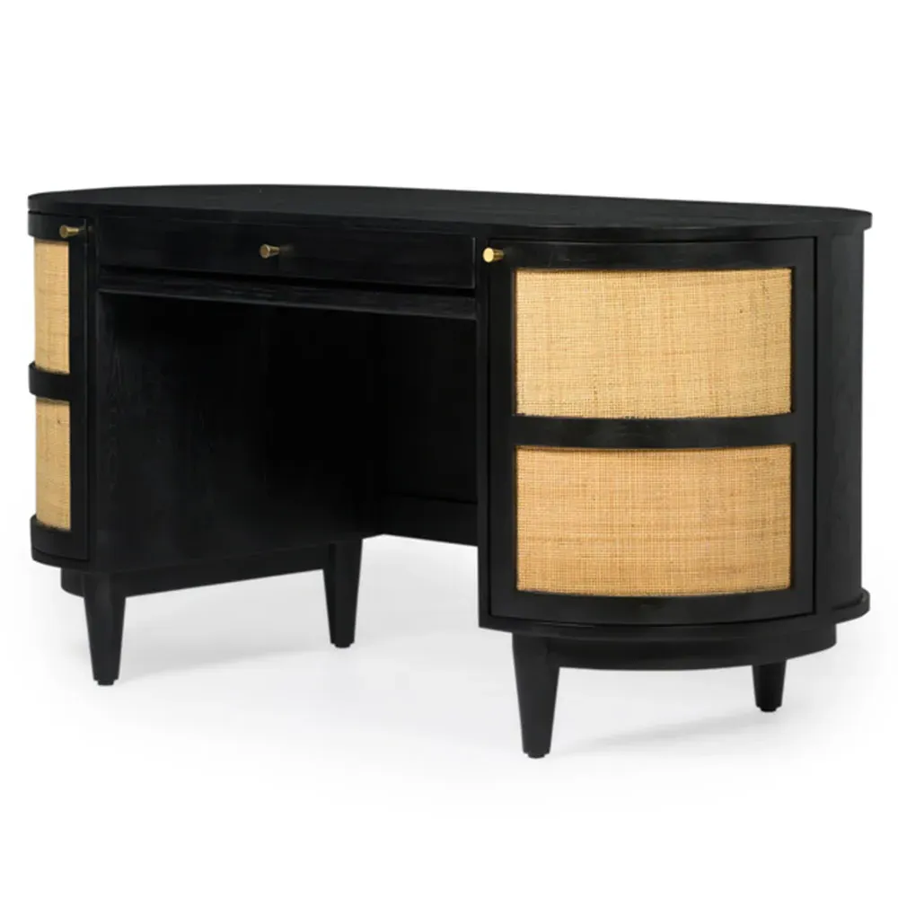 Noah Oval Desk with Storage - Black, Oak