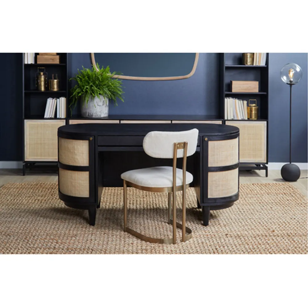 Noah Oval Desk with Storage - Black, Oak