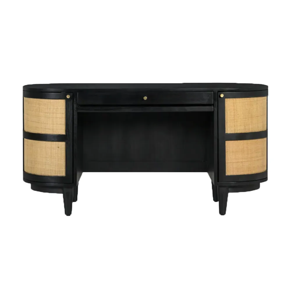 Noah Oval Desk with Storage - Black, Oak