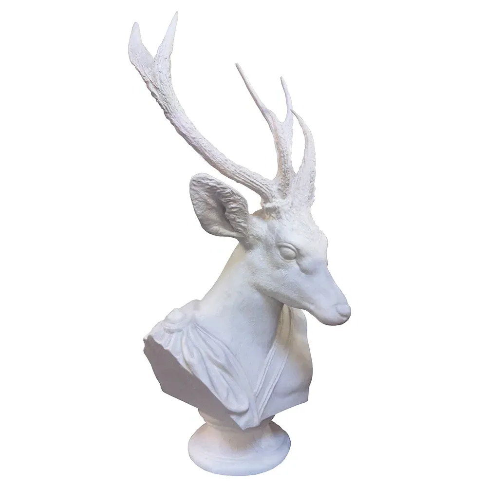 Noble Deer Head Bust Sculpture - White