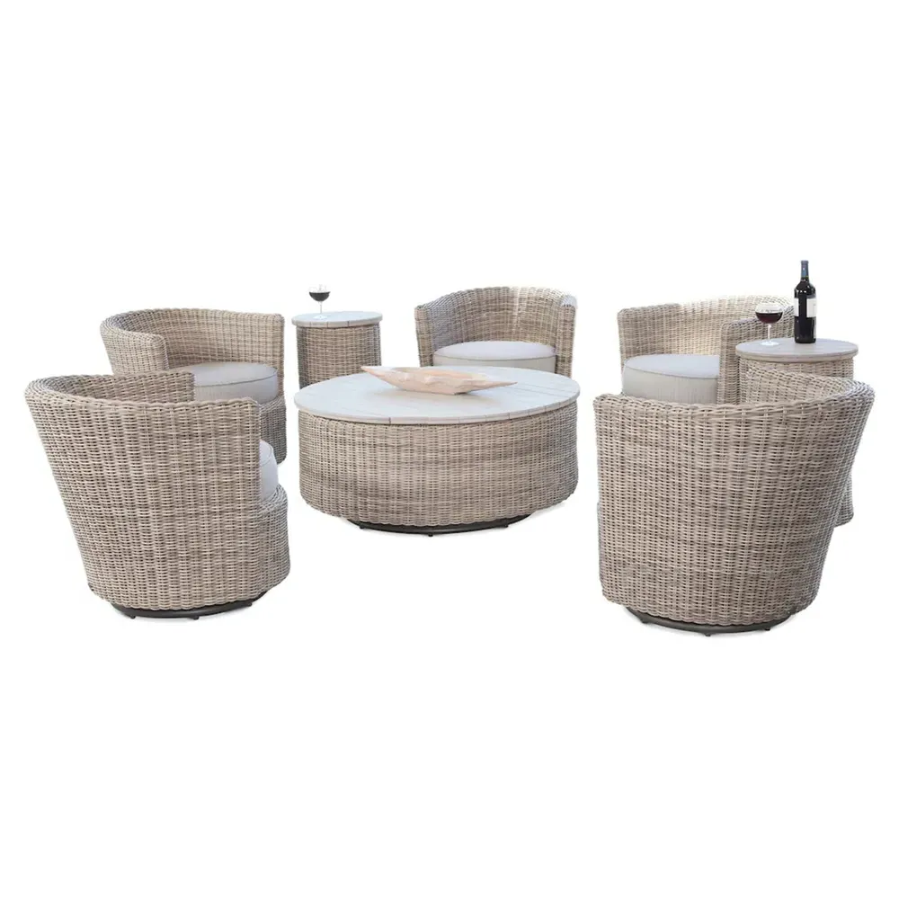 Noelani Outdoor Swivel Arm Chair - Off White, Woven Wicker