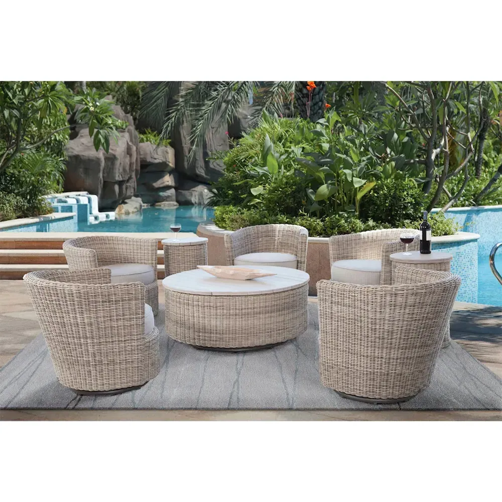 Noelani Outdoor Swivel Arm Chair - Off White, Woven Wicker