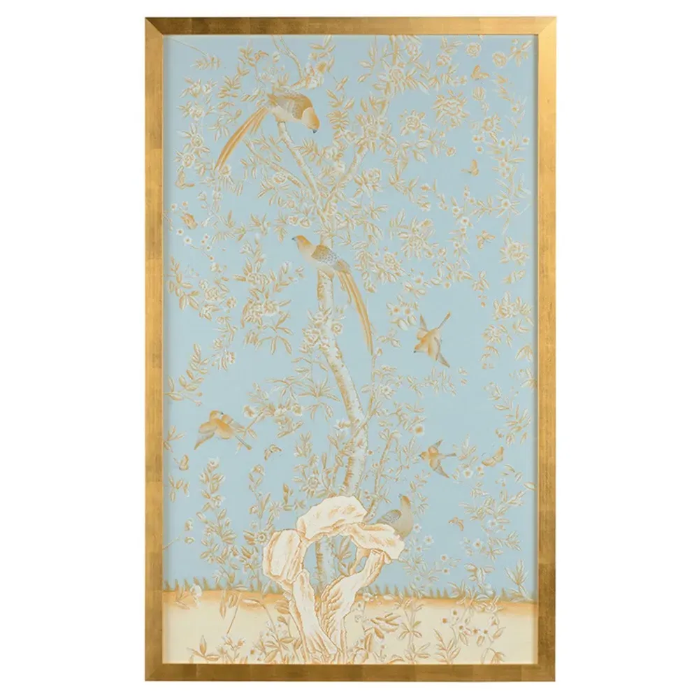 Noella French Panel Painting - Light Blue, Gold Leaf Frame image