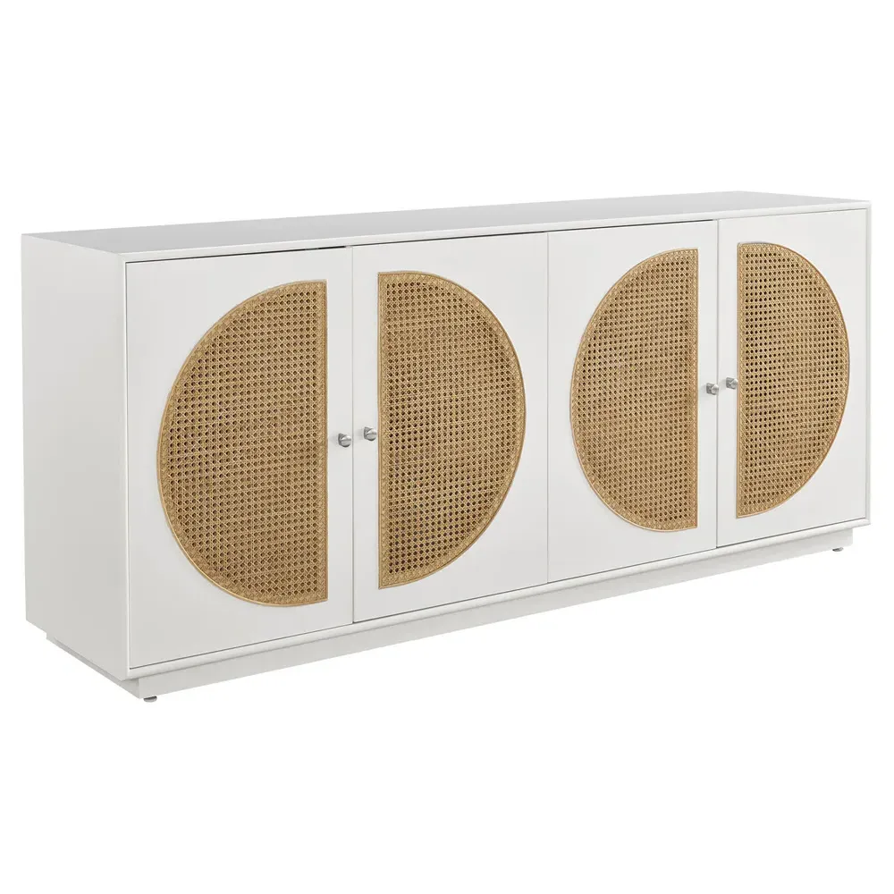 Noelle 4 Door Sideboard - White, Woven Cane
