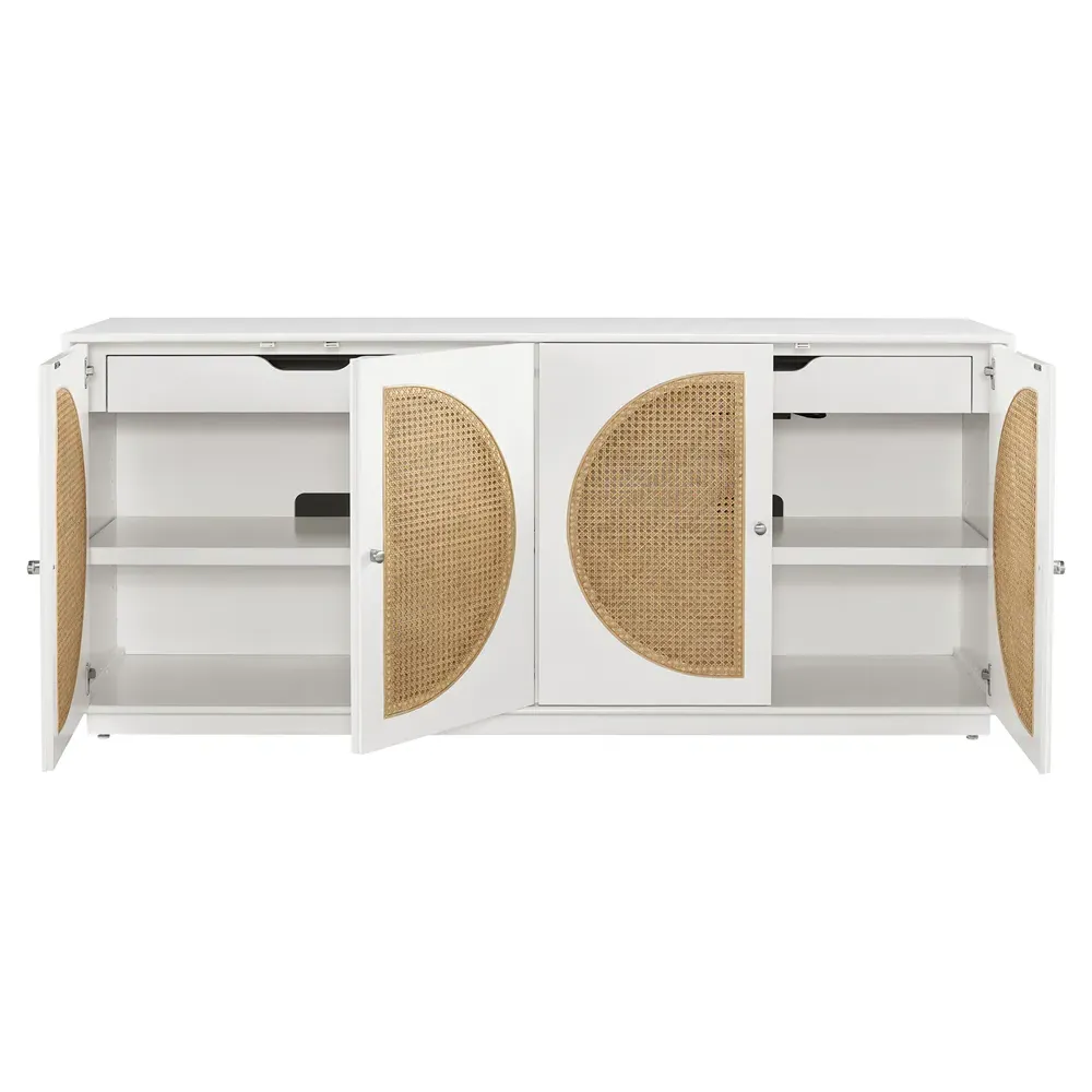 Noelle 4 Door Sideboard - White, Woven Cane
