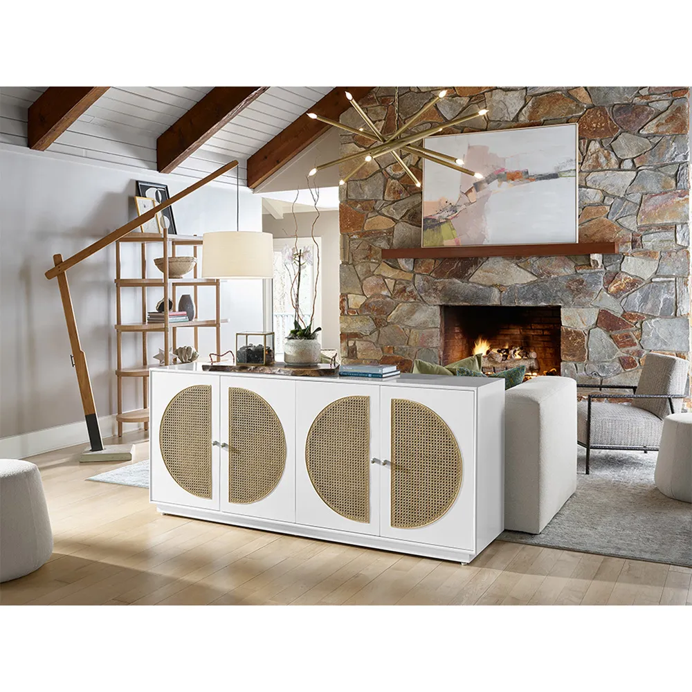 Noelle 4 Door Sideboard - White, Woven Cane