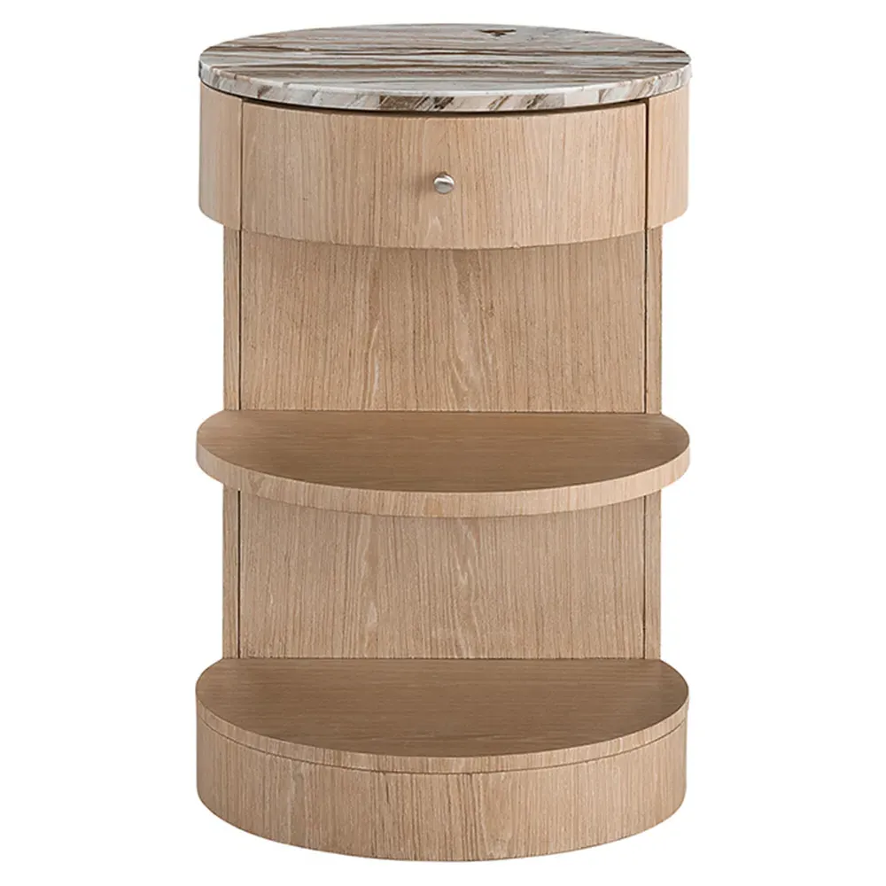 Noelle Marble Top 1 Drawer Nightstand - Brown, Oak