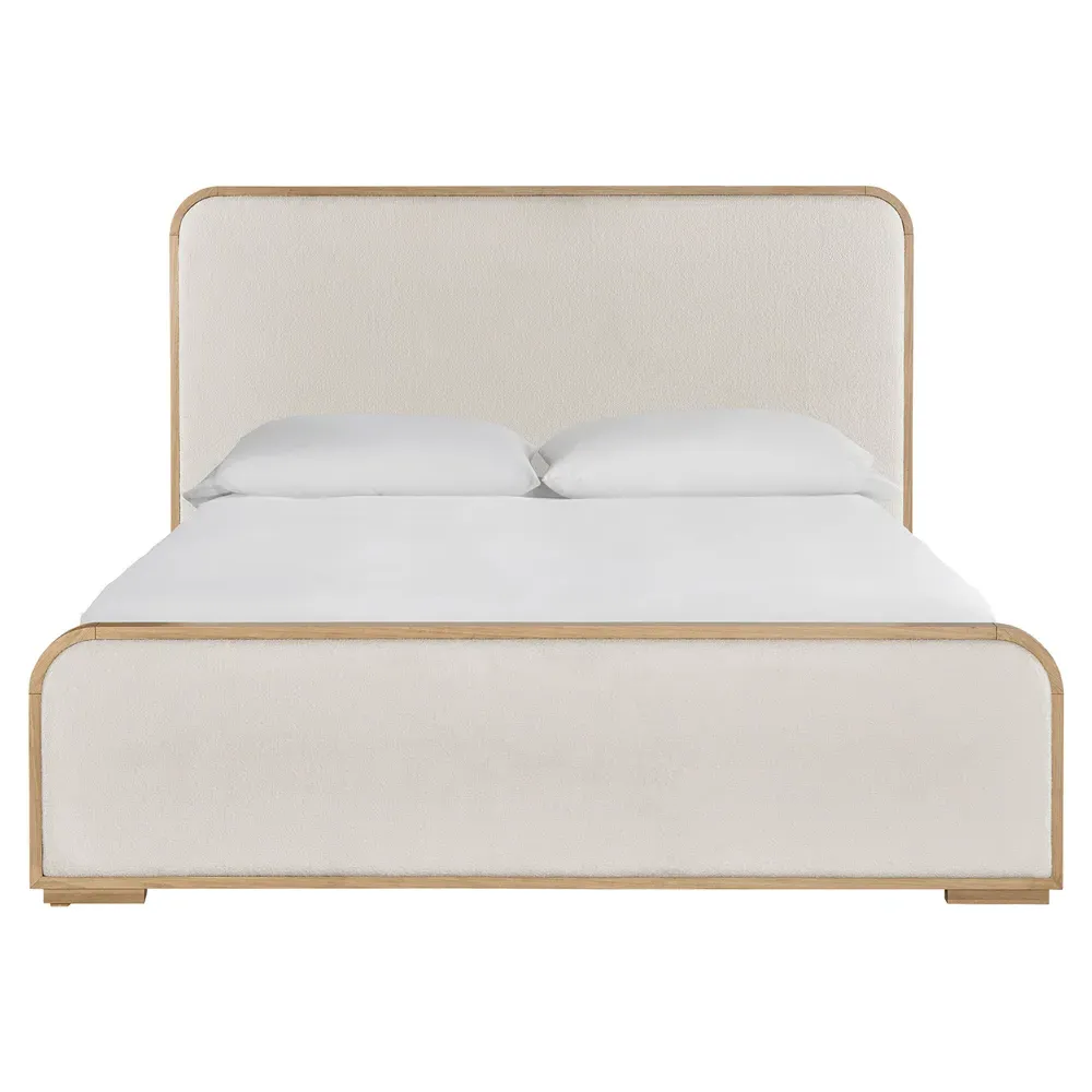 Noelle Queen Size Upholstered Bed Frame - Cream, Oak