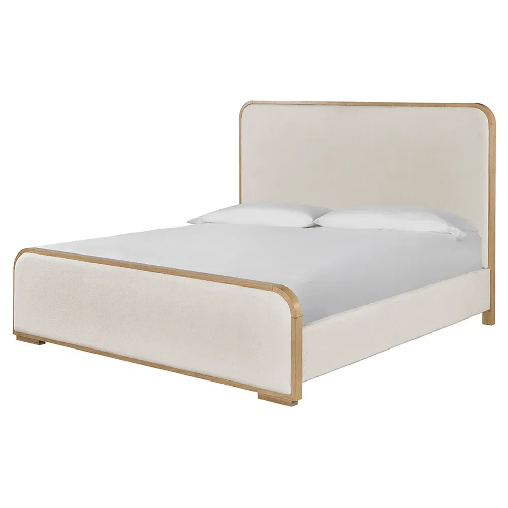 Noelle Queen Size Upholstered Bed Frame - Cream, Oak