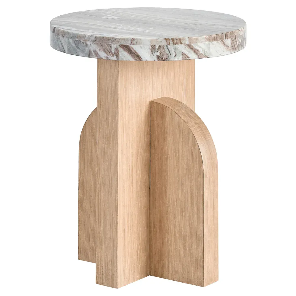 Noelle Round Side Table - Brown, Marble