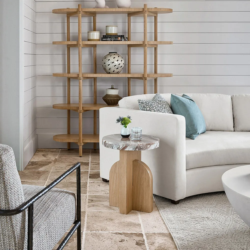 Noelle Round Side Table - Brown, Marble