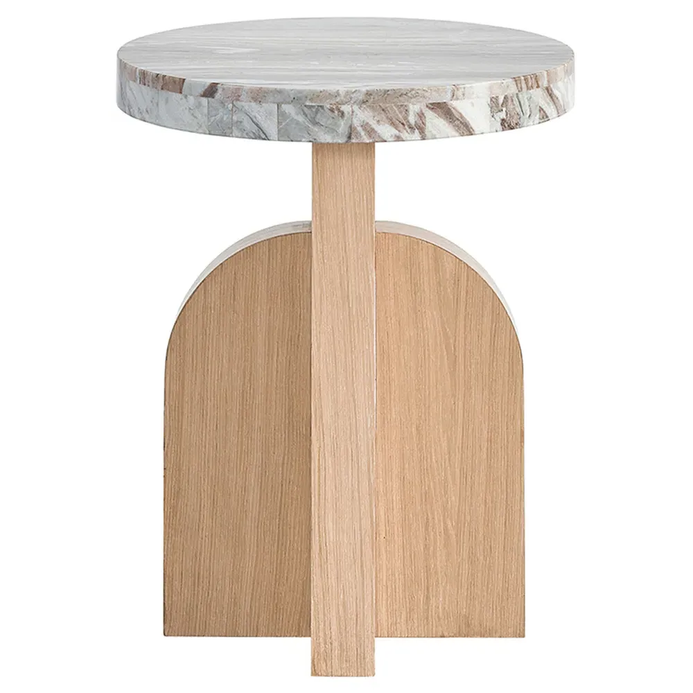 Noelle Round Side Table - Brown, Marble image
