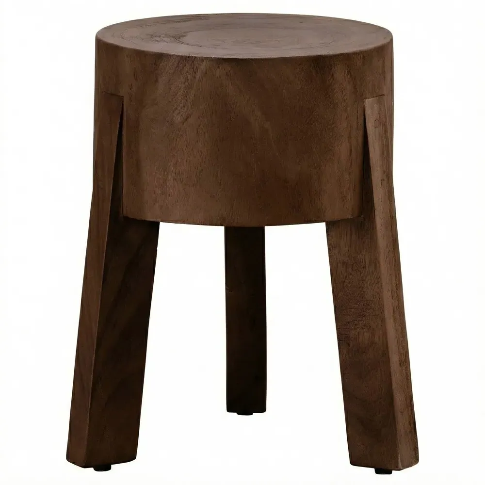 Noelle Round Stool - Brown, Reclaimed Suar Wood