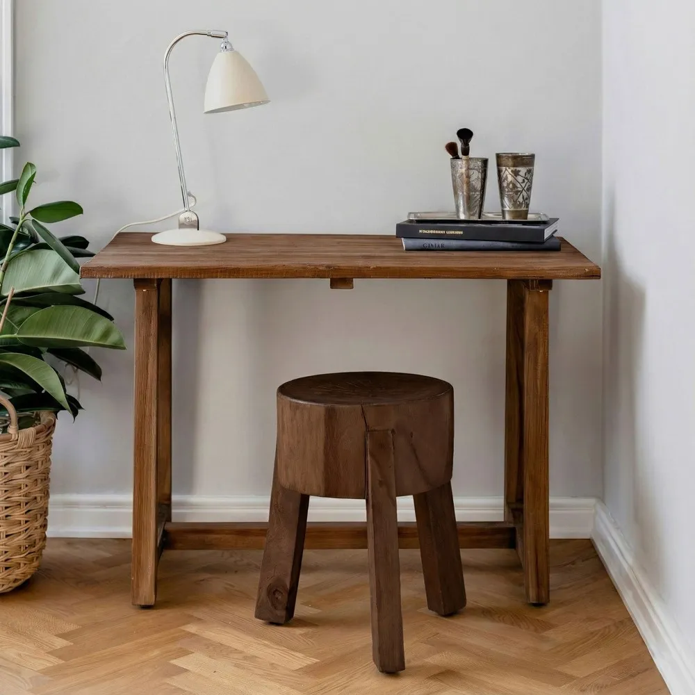 Noelle Round Stool - Brown, Reclaimed Suar Wood