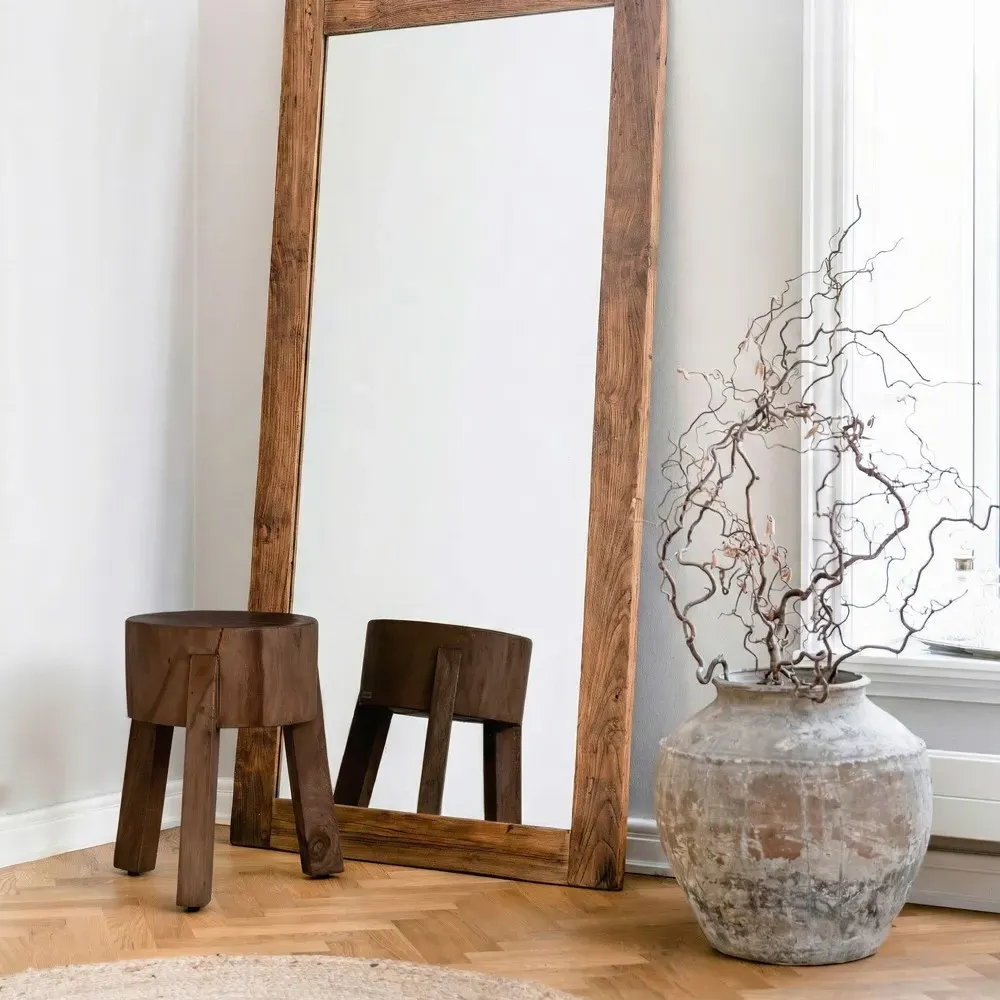 Noelle Round Stool - Brown, Reclaimed Suar Wood