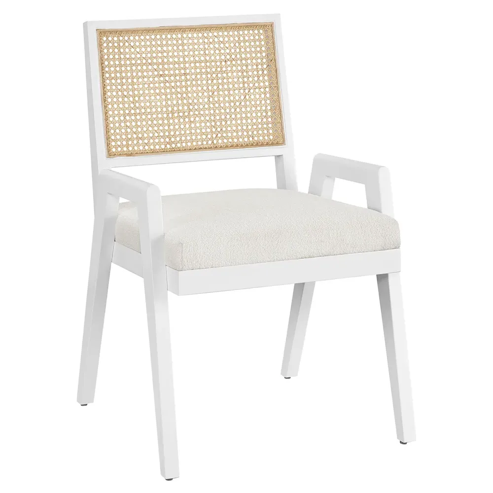 Noelle Upholstered Cane Arm Chair Set of 2 - White, Oak
