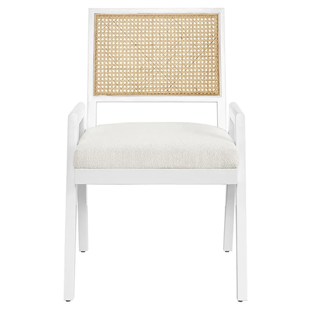 Noelle Upholstered Cane Arm Chair Set of 2 - White, Oak image