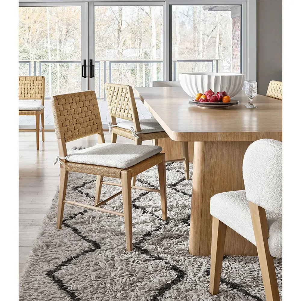 Noelle Upholstered Cane Side Chair Set of 2 - White, Oak