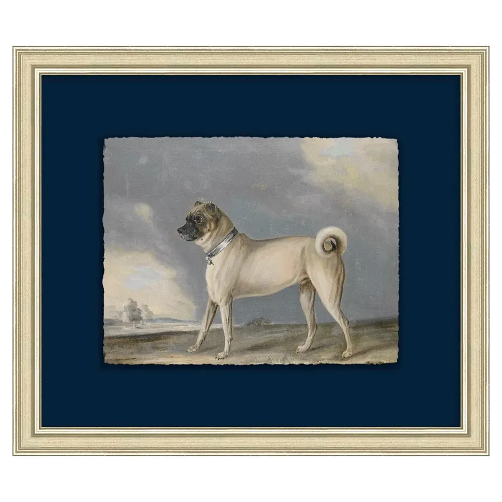 Nola Navy Pug Silver Leaf Frame Painting 1 - Blue image