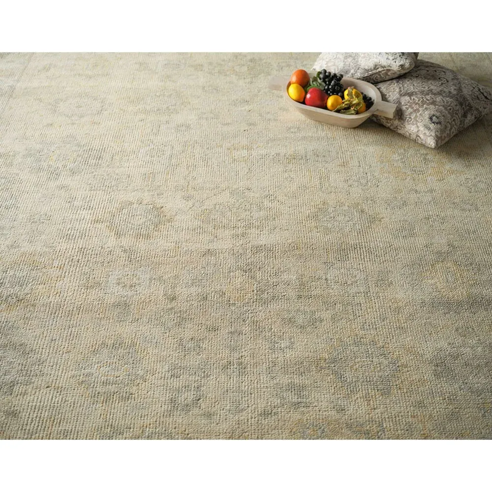 Nolan 8x10 Oushak Patterned Hand Knotted Rug - Cream, Wool