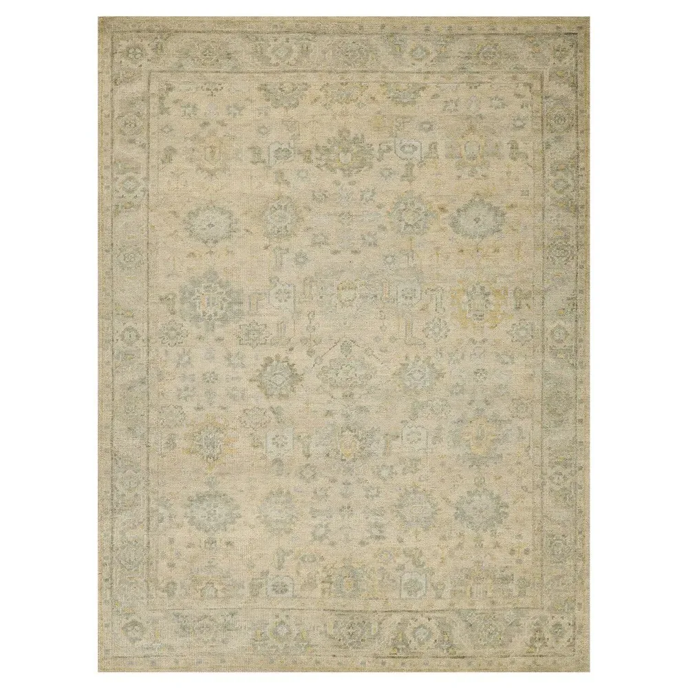 Nolan 8x10 Oushak Patterned Hand Knotted Rug - Cream, Wool