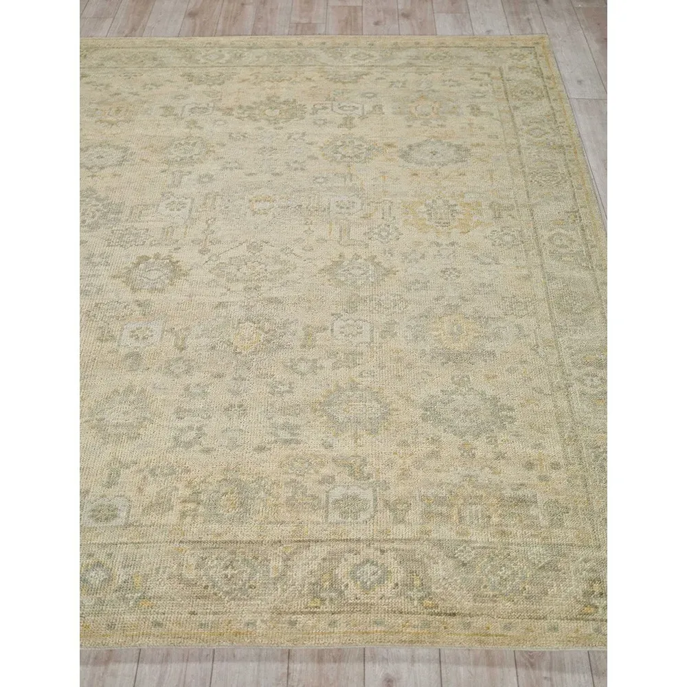 Nolan 9x12 Oushak Patterned Hand Knotted Rug - Cream, Wool