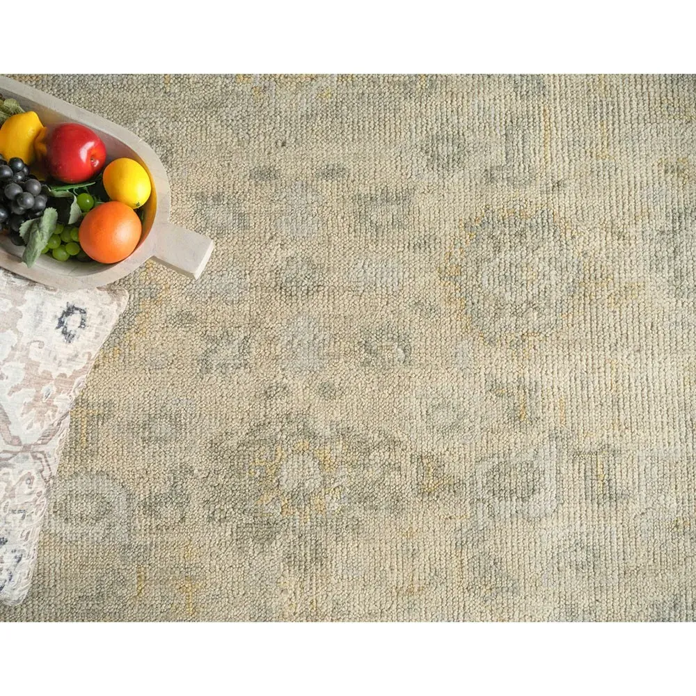 Nolan 9x12 Oushak Patterned Hand Knotted Rug - Cream, Wool