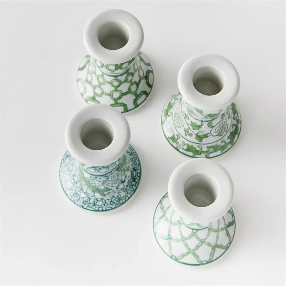 Nolan Candle Holder Set of 4 - Green, Porcelain