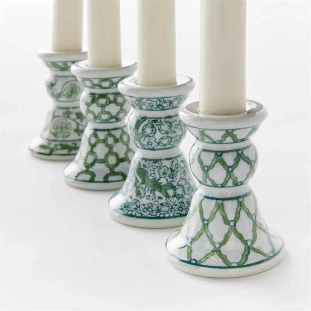 Nolan Candle Holder Set of 4 - Green, Porcelain