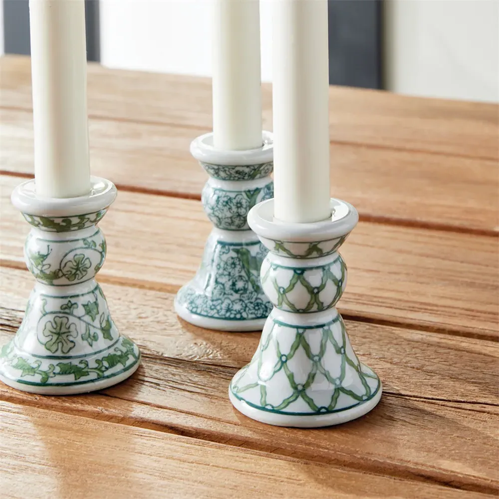 Nolan Candle Holder Set of 4 - Green, Porcelain
